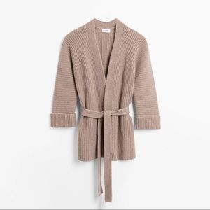 Rib Belted Cardi in Heather Ash